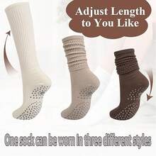 3 Pairs Women's Yoga Crew Socks With Non-Slip, Yoga Pilates Crew Socks, Suitable For Barre Hospital Grip Socks - Multicolor - View 4