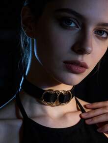 1 件极简主义前卫三环 PU 皮革项圈，可调节金色金属项圈，吸睛颈部配饰，夜店派对必备单品 - 頸部裝飾 - 查看 6