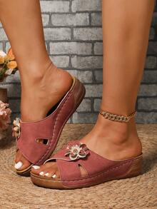 Sandal đế bằng nữ với họa tiết hoa 3D, đế dày, siêu nhẹ, sandal đế xuồng phong cách bohemian cho kỳ nghỉ và hoạt động ngoài trời. - Hồng - Xem 3