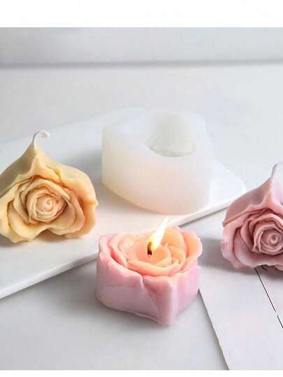 1个几何心形硅胶模具，心形玫瑰花蜡烛硅胶模具，石膏家居装饰硅胶模具