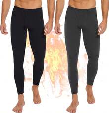 2-Pack Thermal Underwear Pants For Men, Fleece Lined For Cold Weather - 03 - Black/Grey Heather - View 6