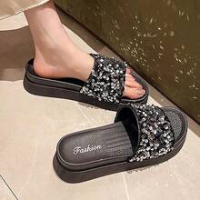 Sandalias de suela gruesa con talón de mujer Novedades de verano: sandalias de mujer con tiras y lentejuelas, con un diseño de alta costura. Una declaración de moda versátil para llevar al aire libre. Sandalias con suela gruesa. - Plateado - Ver 7