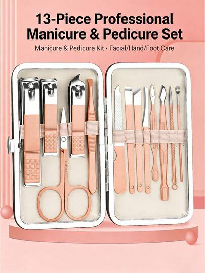 3/13pcs Manicure & Beauty Tool Kit, Portable Set With Nail Clippers And Toenail Clippers, Suitable For Home, Work, Outdoor Travel, Gifts, Available In Yellow/Pink/Blue/Green, Great Gift For Family/Friends