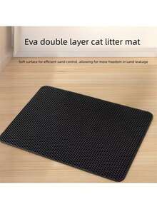 1pc EVA Cat Litter Mat, Double Layer One-Piece Single Opening Washable Litter Trapping Mat For Indoor Cat Home Use - Black - View 6