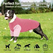 两件套中/大型犬T恤，透气轻盈的纯棉宠物服装，防掉毛，防晒，适合春夏散步、海滩、公园等场合。 - 粉色 - 查看 8