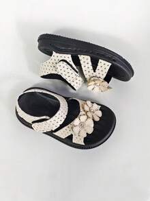 Infant Fashionable Crystal Embellished Summer Sandals, Flat Woven Beach Shoes - Beige - View 5