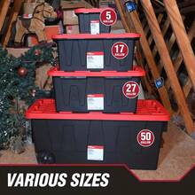 Heavy Duty 27 Gallon Plastic Storage Bin With Snap Lid Black And Red - 1 - 查看 5
