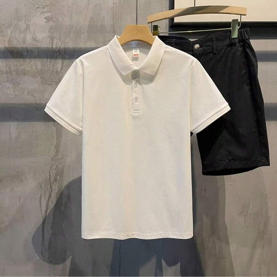 2026 Summer New Pearl Cotton Polo Shirt Collar Men's Short-Sleeve T-Shirt Leading Business Workwear - trắng - Xem 1