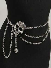 1pc Fashion Skull Waist Chain For Women, With Spikes And Multi-Layer Rivets, Halloween Waist Chain - A - View 1