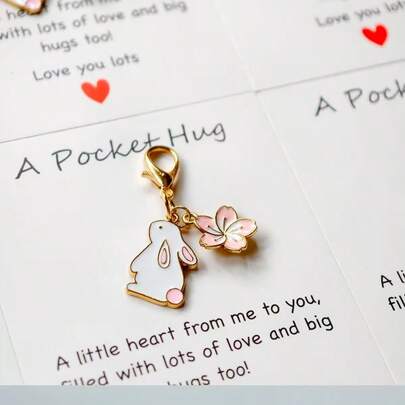 4pcs/8pcs Of Rabbit Cherry Blossom Keychains With Blessing Pocket Cards, Headphone Case Decorations, Suitable For Various Holiday Gifts, Wedding Favors, Party Favors, Banquet Souvenirs, Easter And Mother'S Day Gifts