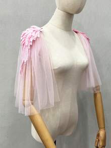 1 Pair 30cm Red Winged Pearl Mesh Puff Epaulette, Dark Bride Accessory - Multicolor - View 14