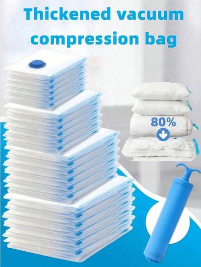 6pcs Ultra Large Vacuum Transparent High-Quality Compressed Storage Bag, Suitable For Portable Storage Bags Such As Travel Essentials, Clothes, Bedding, Blankets, Bedding, Etc. Manual Vacuum Pump Compression Bag Set, No Electricity Required.