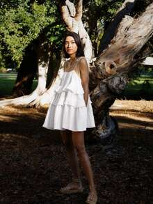 Damen Sommer halb-transparentes quadratisches Ausschnitt Urlaubs-Stil sexy Rüschen-Saum Spaghettiträger Kuchen Kleid, rückenfreies ärmelloses locker sitzendes Mini-Kleid, Sommer Outfits, Konzert Outfit für Frauen, Rave Outfits Festival, Urlaubs Outfits für Frauen Party Elegant Weiß - Weiss - Übersicht 10