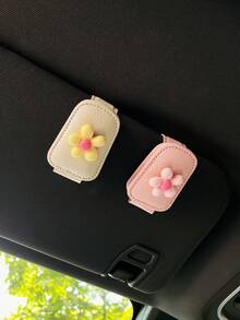 Flower Decor Car Visor Clip, Fashion Glasses Storage Holder With Magnetic Attachment - A - View 5