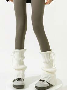 1 双女士秋冬加厚保暖腿套，带蝴蝶结，灰色针织腿套，舒适保暖 - 彩色 - 查看 12