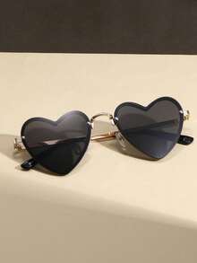 1pc Women Metal Advanced Sense Unique Heart Shape Frame Tinted Lens Stylish Lively Popular Design Perfect Fashion Eyeglasses For Weekend Outfit,Partywear,Beach Accessories Gift For Women - 彩色 - 查看 2