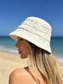 1顶柔软泡泡雪纺渔夫帽，褶皱渔夫帽，女童泡泡帽，防晒渔夫帽，钓鱼帽，女士户外遮阳帽，必备露营遮阳帽，夏季，沙滩 - 彩色 - 查看 4