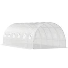 6.1 X 3 X 2.1 M Walk-In Tunnel Greenhouse, Portable Plant Hot House With Galvanized Steel Hoops, 3 Top Beams, Diagonal Poles, 2 Zippered Doors & 12 Roll-Up Windows, White - White - View 10
