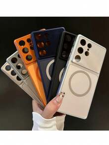 适用于三星 Galaxy S26 Ultra S25 Ultra S24 S23 Ultra 的磁吸式手机壳，大窗口磨砂防摔保护套 - 深藍色 - 查看 4
