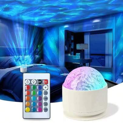 1 pieza Lámpara de proyección de aurora y olas - Luz de ambiente RGB de 16 colores con control remoto, alimentada por USB, luz nocturna de luces del norte y olas del océano para dormitorio, fiesta y meditación | Regalo perfecto