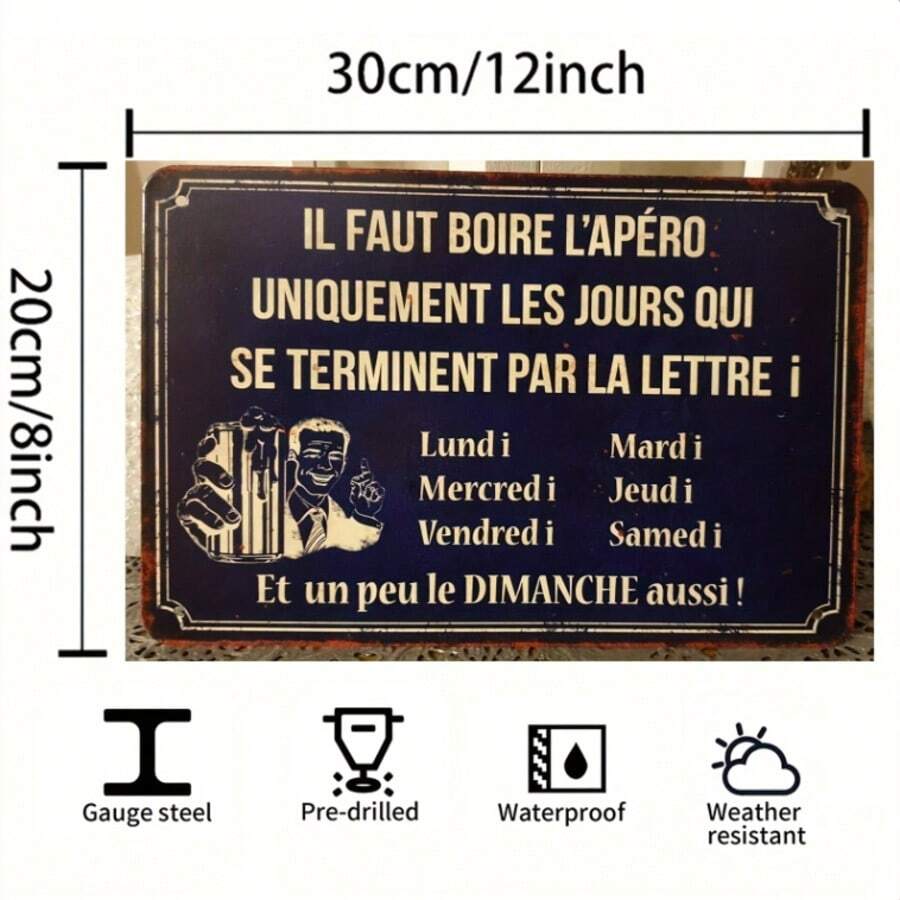 1pc, Unframed Tin Sign Antic Line Plaque - Multicolor - View 1