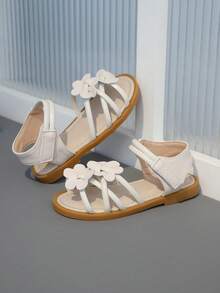 1 par de sandálias de verão para meninas, bege com estampa floral, estilo campestre, tiras cruzadas, fecho de , ideais para a escola e passeios diários, sandálias infantis da moda. - Bege - Ver 6