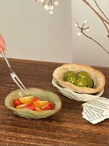 1pc Asymmetrical Shaped Ceramic Small Plate, Japanese Retro Style Dessert Snack Cake Plate, Rustic Ceramic Small Dish, Suitable For Restaurant, Living Room, Kitchen, Cafe - Multicolor - View 8