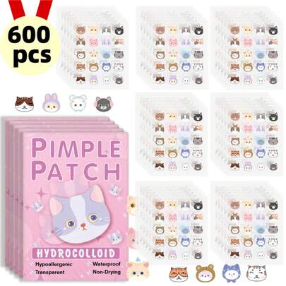 600 piezas de parches para el acné del gato de dibujos animados, parches para el acné, parches corrector para el acné y parches para espinillas.Ultrafino y transpirable EHVM