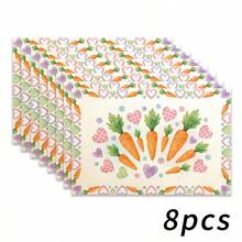 4pcs Easter Theme Placemats, Cute Rabbit Pattern With Diamond Elements And Floral Design, Suitable For Party Dining And Easter Decoration. Size: 30x45cm, Applicable For Seasonal Home Decor, Holiday Table Decor, Farmhouse Style, Washable And Durable. An Ideal Gift Choice. - Multicolor - View 25