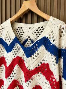 Sweater Rajut Cetak 3D Modis untuk Wanita, Cocok untuk Liburan Musim Panas - Biru - View 5