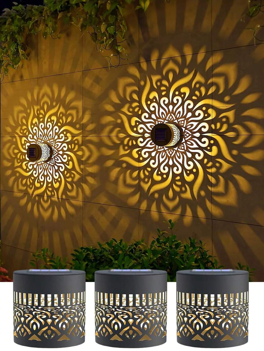 太阳能壁灯，镂空设计太阳能围栏灯，户外壁灯，适用于户外花园、露台、楼梯、墙壁、户外装饰