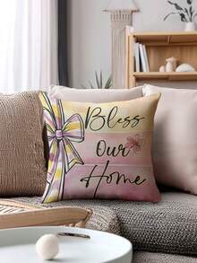 4件套春季风格“甜蜜之家”“我爱我的家”印花抱枕套，面料柔软，拉链封口，可机洗，可重复使用，适用于沙发、客厅、卧室的装饰抱枕套，不含枕芯 - 彩色 - 查看 5