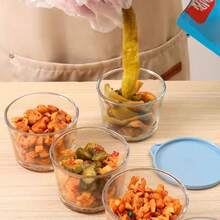 2个玻璃碗密封罐，食品保鲜盒，冰箱泡菜/米饭盒，迷你泡菜容器 - 彩色 - 查看 2