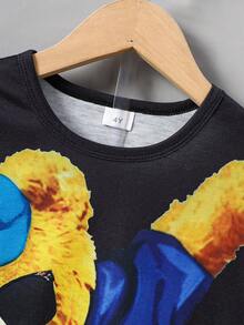 2pcs/Set Boys' Casual Fashionable Camo T-Shirt And Shorts Set, Spring New Arrival - Black - View 7