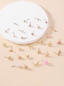 30 Pairs Women's Delicate Metal Tree, Shell, Pearl, Heart Shaped Earrings Gift Set - Multicolor - View 2