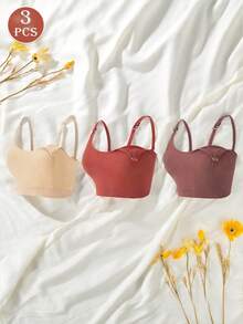 3pcs Seamless Ribbed Wireless Maternity & Nursing Bras, Breastfeeding Camisole For Pregnant Women - Multicolor - View 1