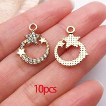 10/30个合金日月星辰吊坠，镶钻水晶太阳吊坠，金色星空吊坠，适用于DIY珠宝制作手链项链 - 彩色 - 查看 36