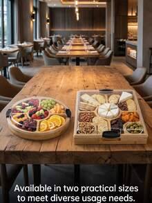 Bộ đồ dùng phục vụ bằng tre cao cấp 2 trong 1: Khay tròn có nắp và hộp đựng đồ ăn nhẹ hình vuông có tay cầm và nắp, lý tưởng để đựng phô mai, kẹo, món khai vị, dùng trong các buổi họp mặt gia đình và làm quà tặng. - Xem 7