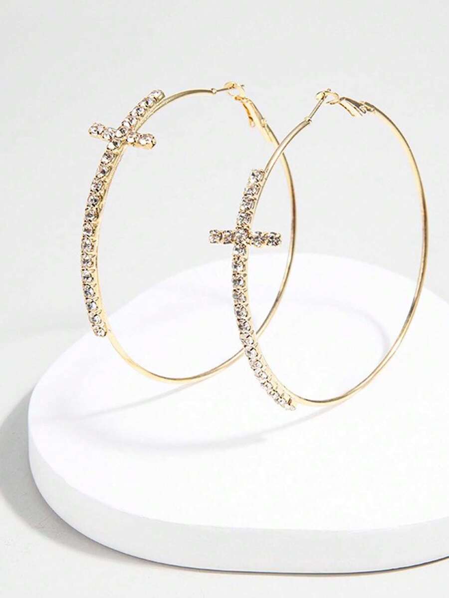 一对十字耳环，适合日常佩戴 - 金黃色 - 查看 1