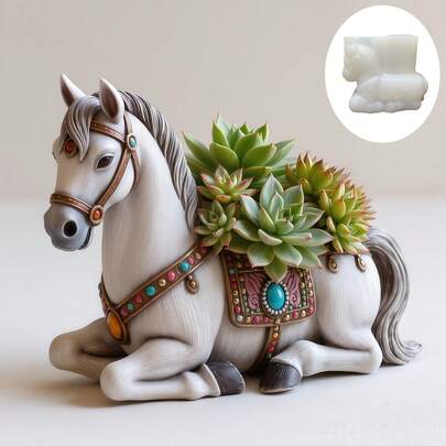 1pc Horse Flower Pot Resin Silicone Mold Cute Horse Plant Vase Flower Pot Decorative Mold Gypsum Mold Cement Mold Concrete Mold