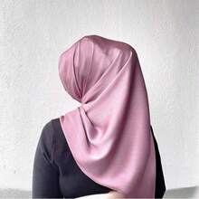 1条天然褶皱纯色穆斯林头巾缎面围巾 - 墨綠色 - 查看 5