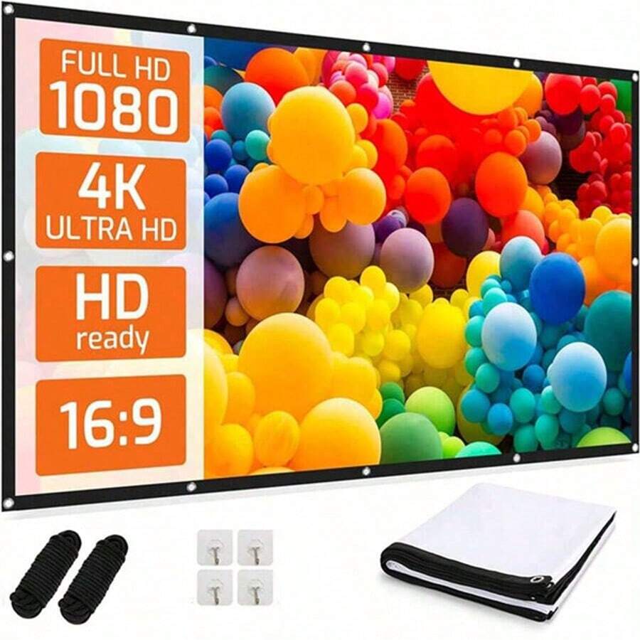 GAINVANE Màn chiếu di động gấp gọn, chống nhăn, kích thước 60/72/84/100/120/150 inch, tỷ lệ 16:9, phù hợp cho trình chiếu trong nhà/ngoài trời, gia đình, tiệc tùng, văn phòng, lớp học và nhiều nơi khác. - trắng - Xem 1