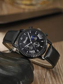 3pcs Men's Wrist Watch Set, Elegant Casual Practical Watch + Wallet & Fashion Glasses Set, Ideal Gift For Men - Black - View 4