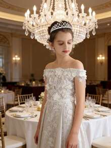 1个女孩生日皇冠，新娘派对水钻发饰，生日头箍，合金皇冠 - 彩色 - 查看 7