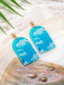 1 Đôi bông tai dáng dài bằng acrylic màu xanh da trời dành cho nữ, trang sức mùa hè cho kỳ nghỉ hoặc đeo hàng ngày. - Nhiều màu - Xem 2