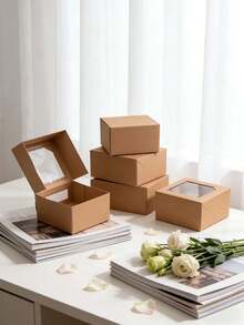 5pcs/10pcs 6*6*5in Wave Window Macaron Packaging Boxes, Large White Cardboard New Gift Boxes With Window And Wave Edge For Pastries, Chocolates, Cookies, Desserts, Suitable For Birthday, Party, Wedding - View 7