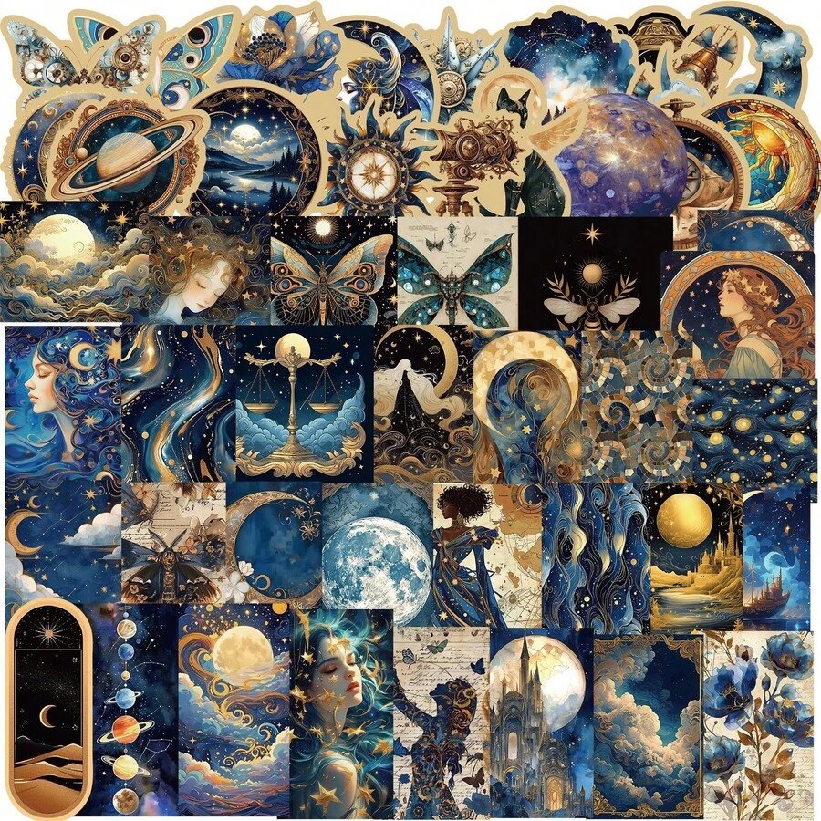 50张/套 高品质宇宙漩涡贴纸,梦幻星空装饰贴纸,配有励志语录,色彩鲜艳,适用于水瓶、滑板、日记本、剪贴簿、派对用品,涂鸦风格,耐用且趣味十足 - M - 查看 1