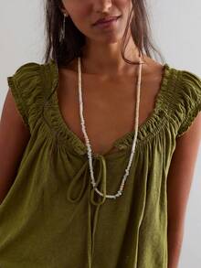 Women's Summer Tie Front Scoop Neck Tops Cute Cap Sleeve Loose Flowy T Shirts Going Out Outfit Beach Vacation Clothes - 墨綠色 - 查看 2