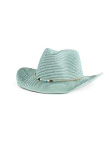 1pc Women's Wide Brim Sun Hat, Minimalist European And American Style Cowboy Straw Hat, Outdoor Casual - Straw Hat - View 1