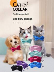 Adjustable Velvet Bow Tie Dog Collar, Metal Buckle Puppy/Cat Collar, Durable Cute Pet Collar Gift, Suitable For Small, Medium And Large Dogs - Multicolor - View 3